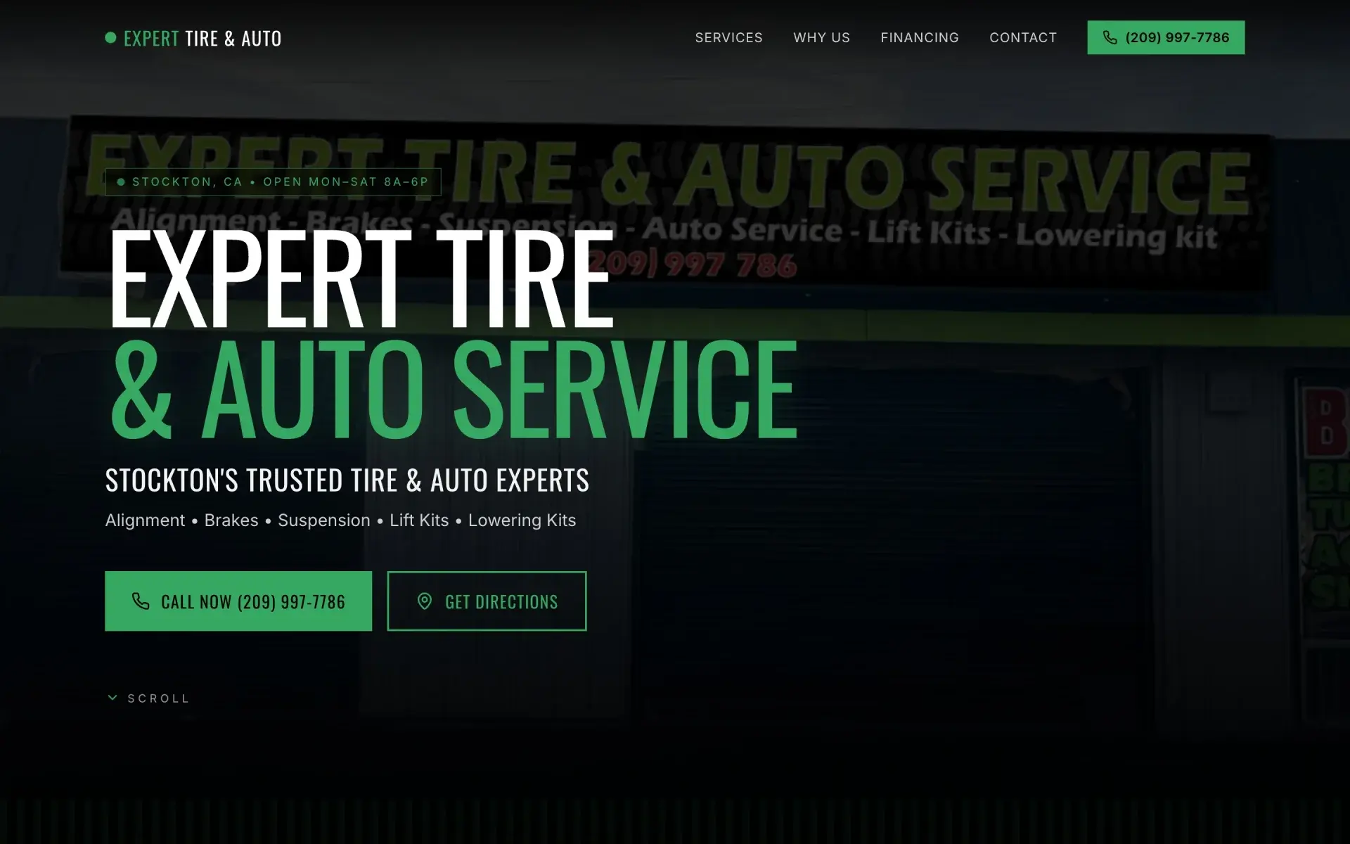 The first screen of experttireservice.com on a desktop.