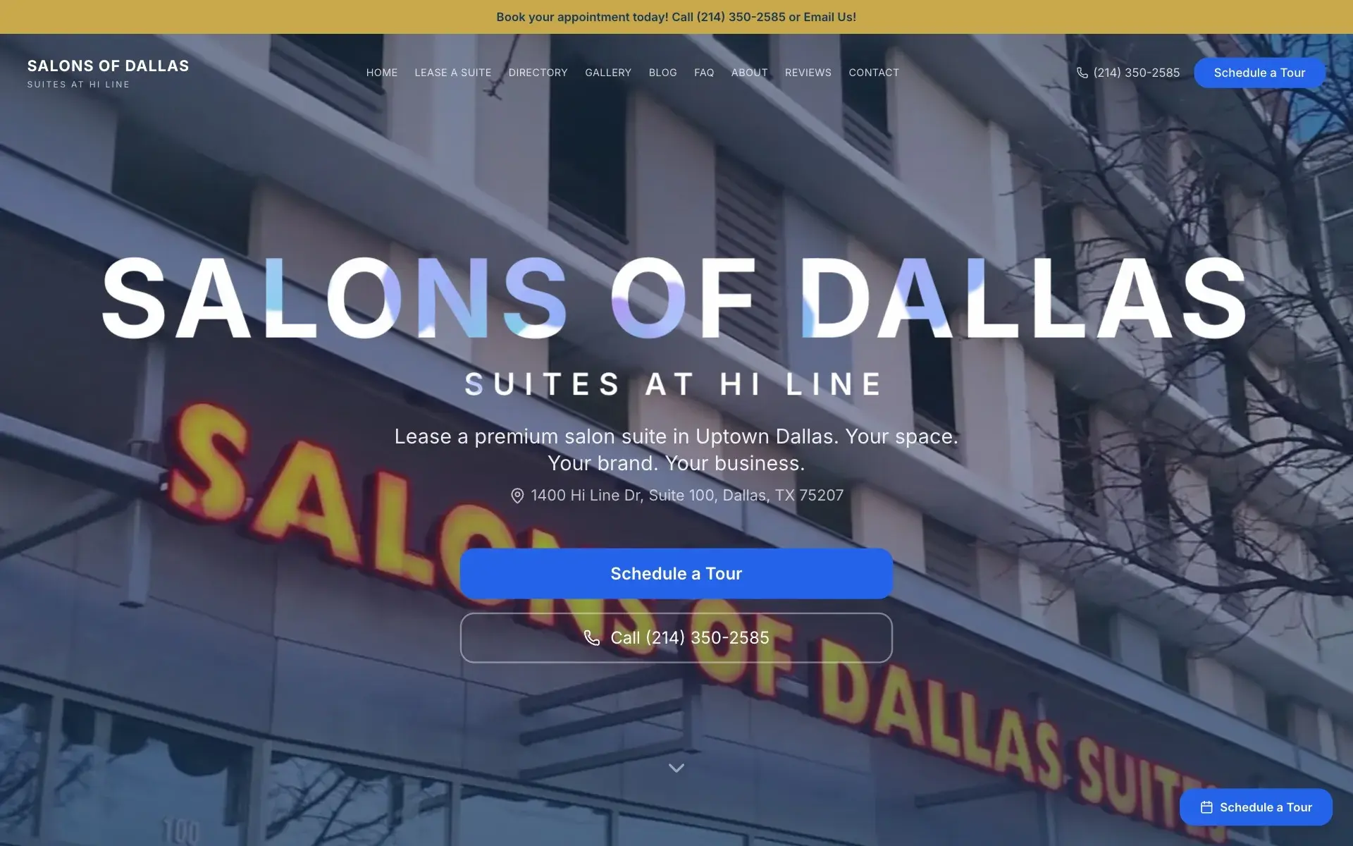 The first screen of salonsofdallas.com on a desktop.