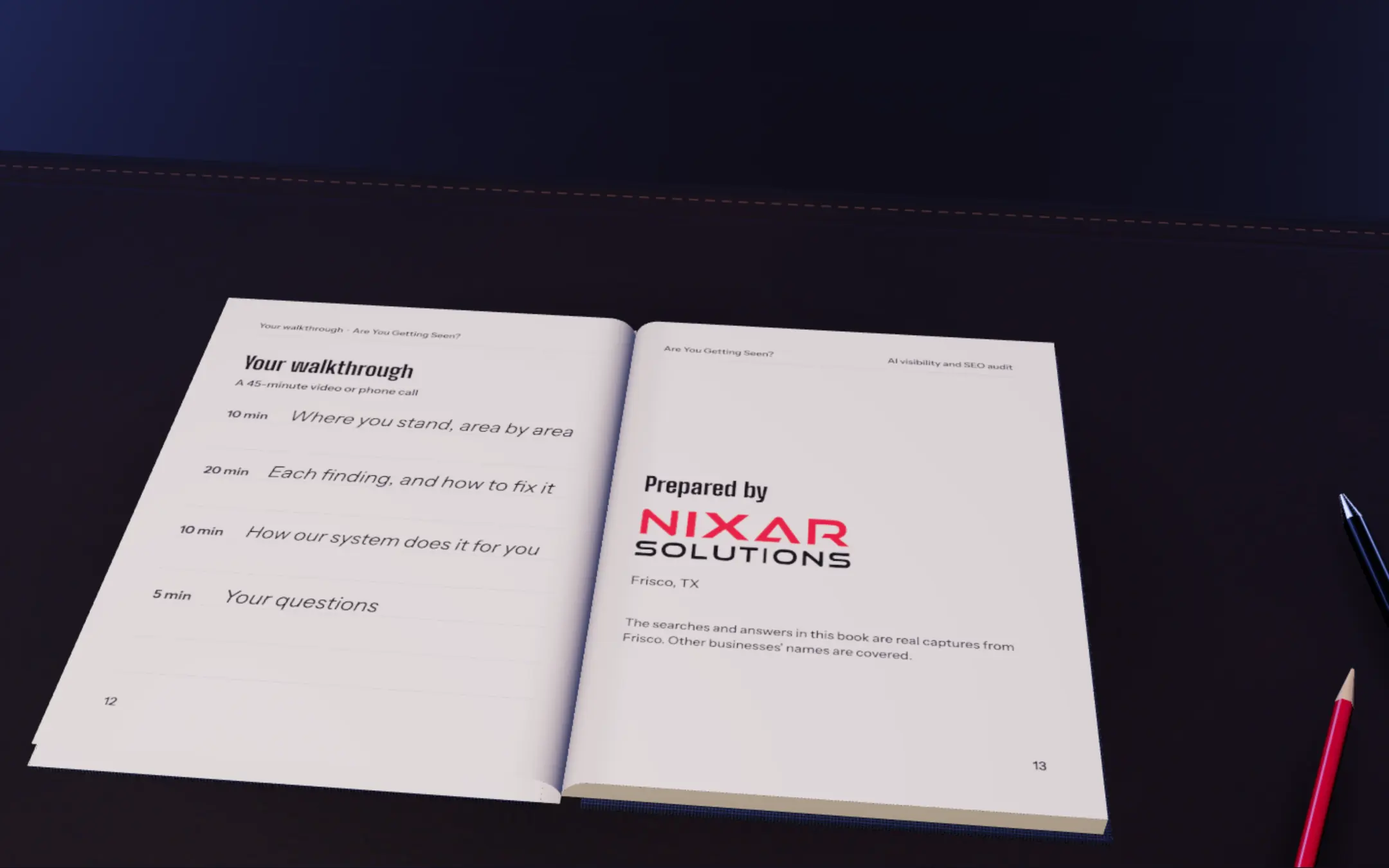 The book open at the walkthrough agenda.