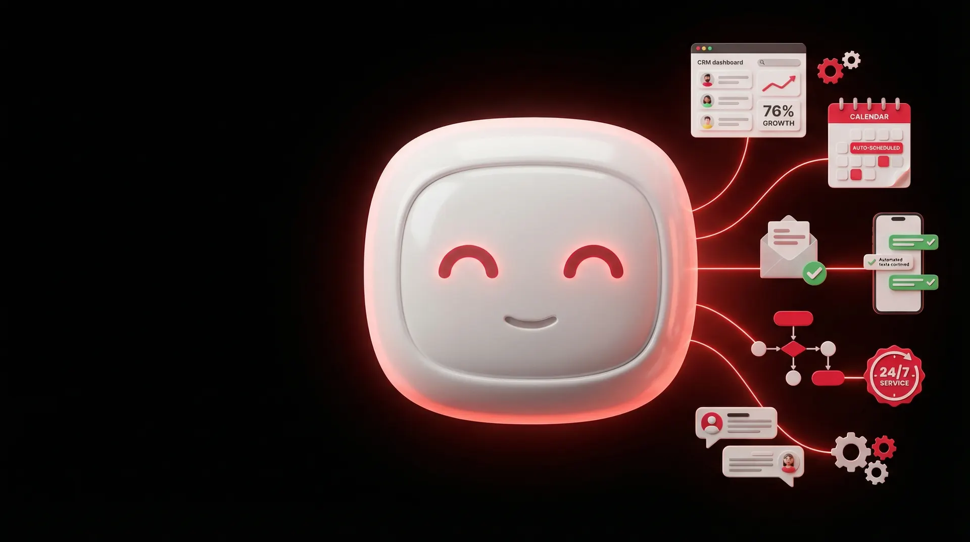 Friendly AI robot with automation and workflow elements