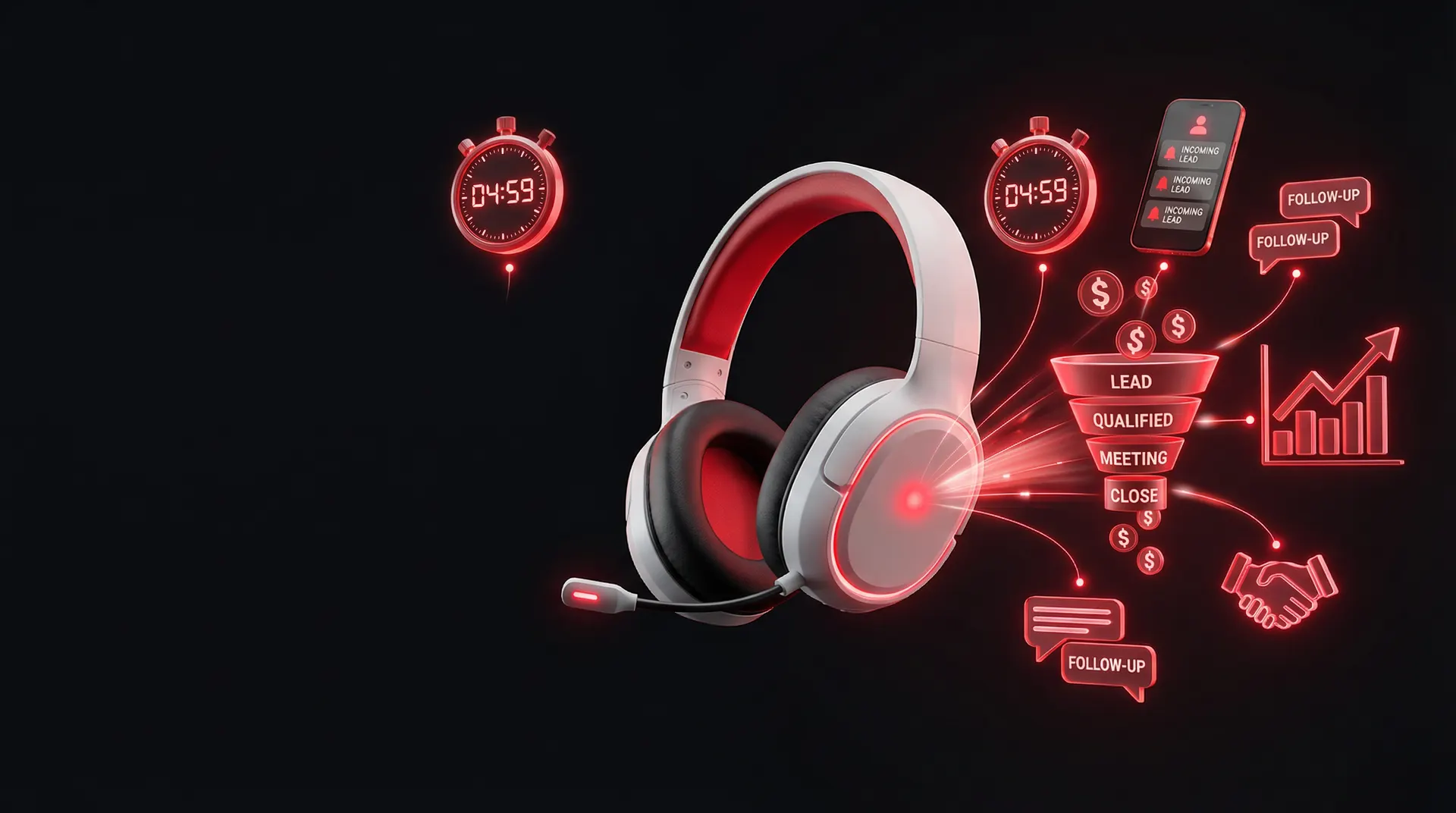 Headset with sales funnel and lead generation elements
